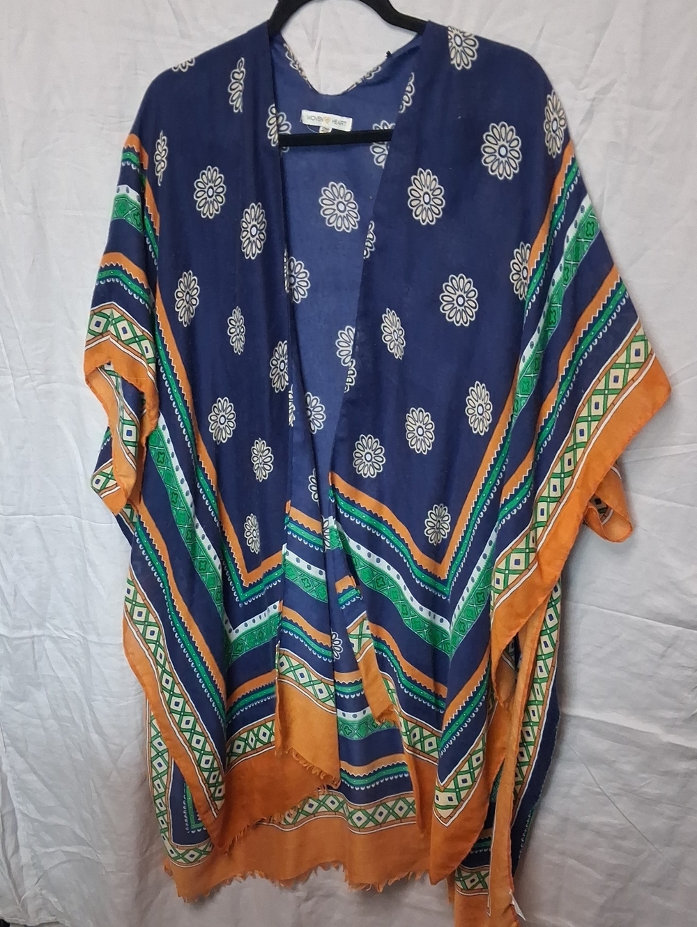 Woven Heart Blue Floral Top with Yellow Heart Detail